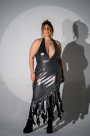 ROYALE Silver Halter Dress