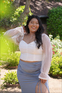 MARINA White Ruffle Shirred Top