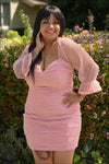 PORTIA Pink Ruffled Sleeve Ruched Dress