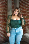 LANA Emerald Polka Dot Puff Sleeve Top