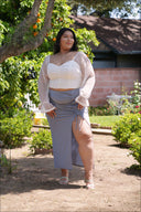 MARINA White Ruffle Shirred Top