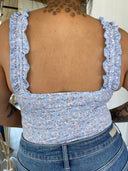 VIOLET Blue Floral Print Bodysuit