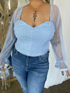 MARINA Baby Blue Ruffle Shirred Top