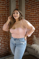 NIKKIE Mauve Sheer Sleeve Top