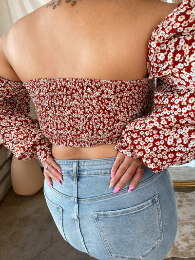 TATIANA Floral Puff Sleeve Crop Top