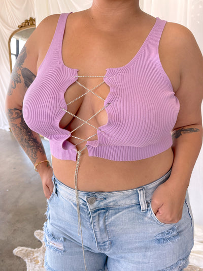 HEAT WAVE Lavender Soft Ribbed Tank with Diamond Strand Tie