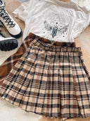 CANDICE Beige Plaid Skirt