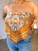 COCO Mustard Print Scarf Satin Bandana Top