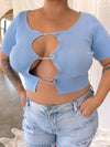 DIAMOND Baby Blue Soft Ribbed Crop Top with Safety Pin Closure