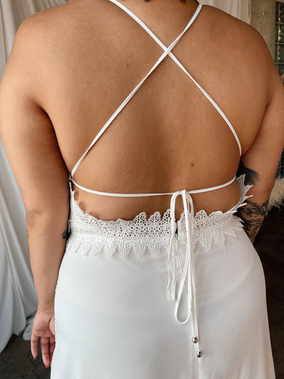 WINSLET White Crochet Lace Trim Maxi Dress