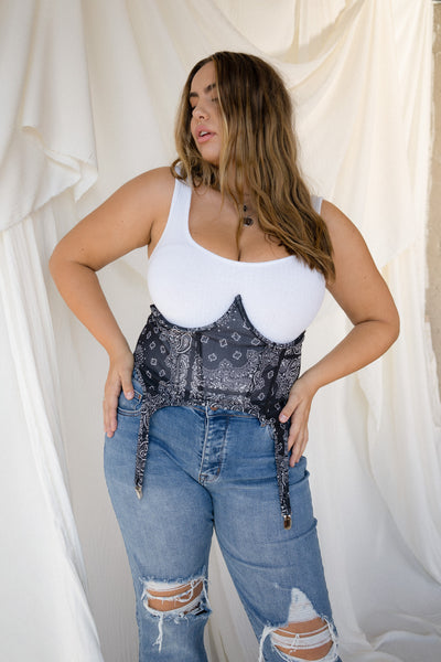 LITA Black Bandana Print Under Bust Corset