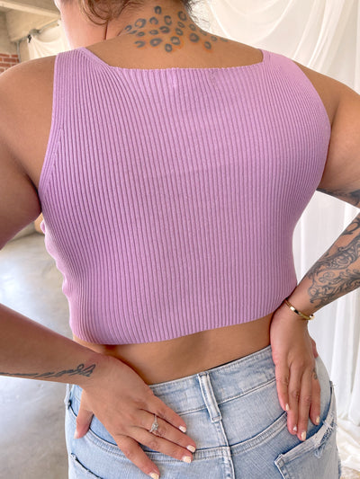 HEAT WAVE Lavender Soft Ribbed Tank with Diamond Strand Tie