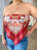 COCO Red Print Scarf Satin Bandana Top