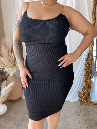 TIANNA Black Knit Midi Dress