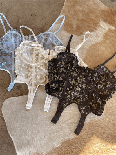 ROXY Floral Mesh Zip Up Bustier