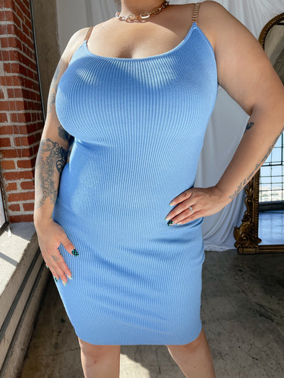 TIANNA Blue Knit Midi Dress