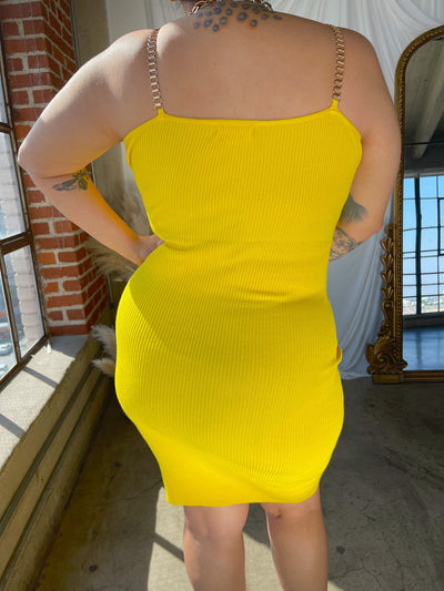 TIANNA Yellow Knit Midi Dress