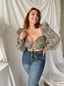 TATIANA Leopard Puff Sleeve Crop Top